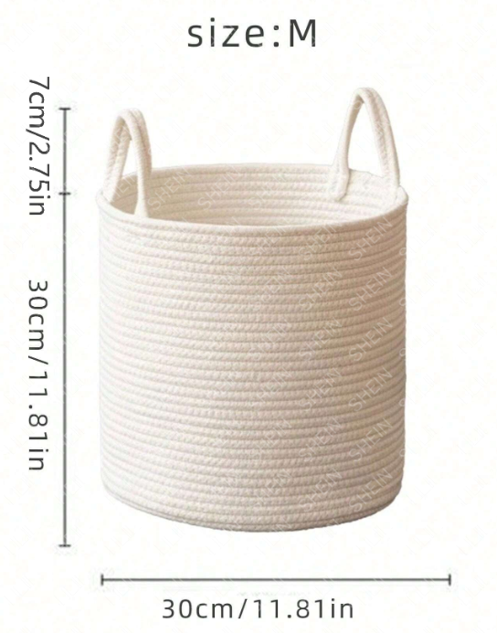 Woven Storage Basket-White Small-with Handle-1 Pack