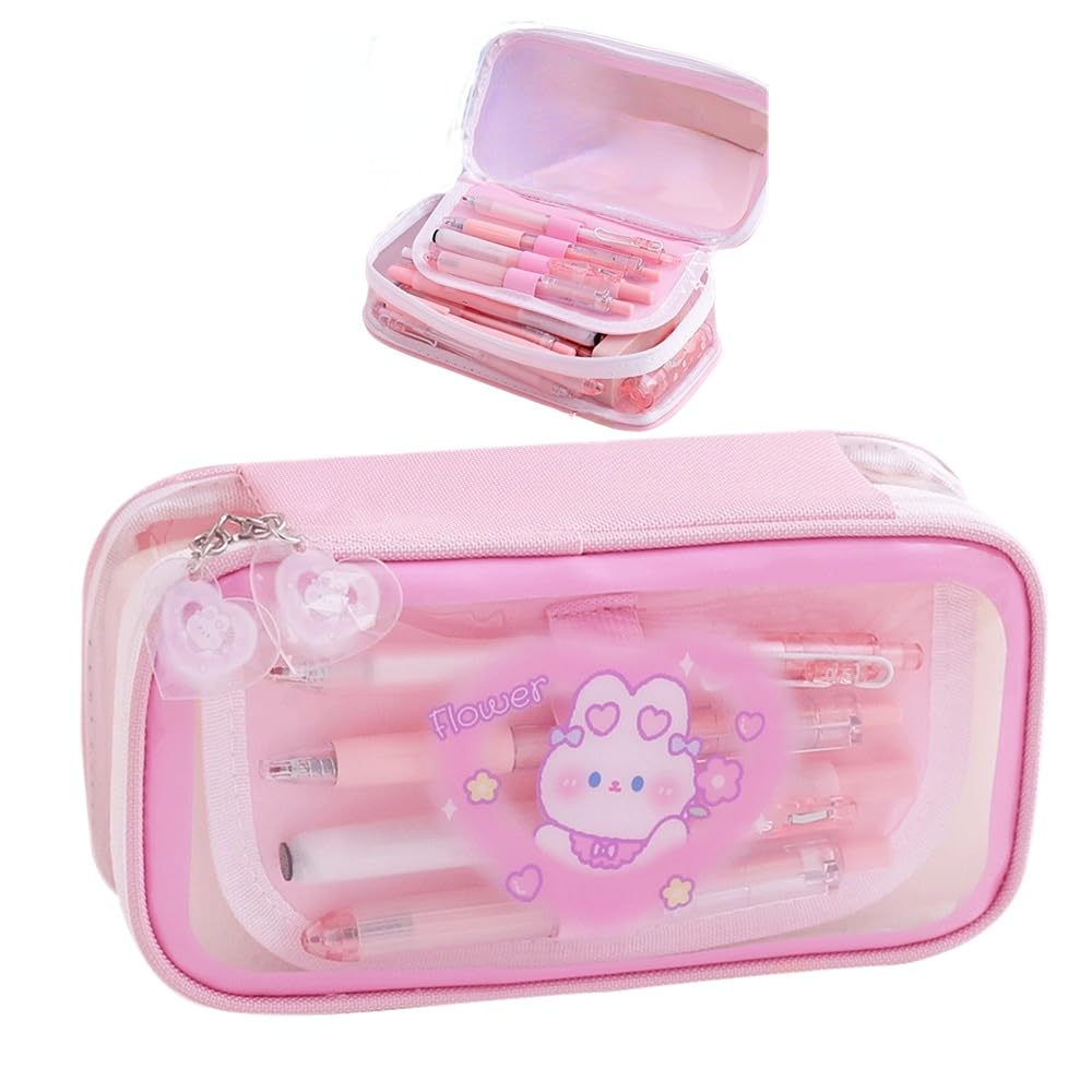 Cute Kawaii Pencil Case - Large Capacity Multilayer Rabbit Design Pen Pouch Gift
