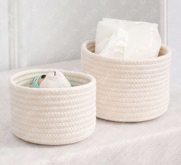 Woven Storage Basket-White Small-with Handle-1 Pack