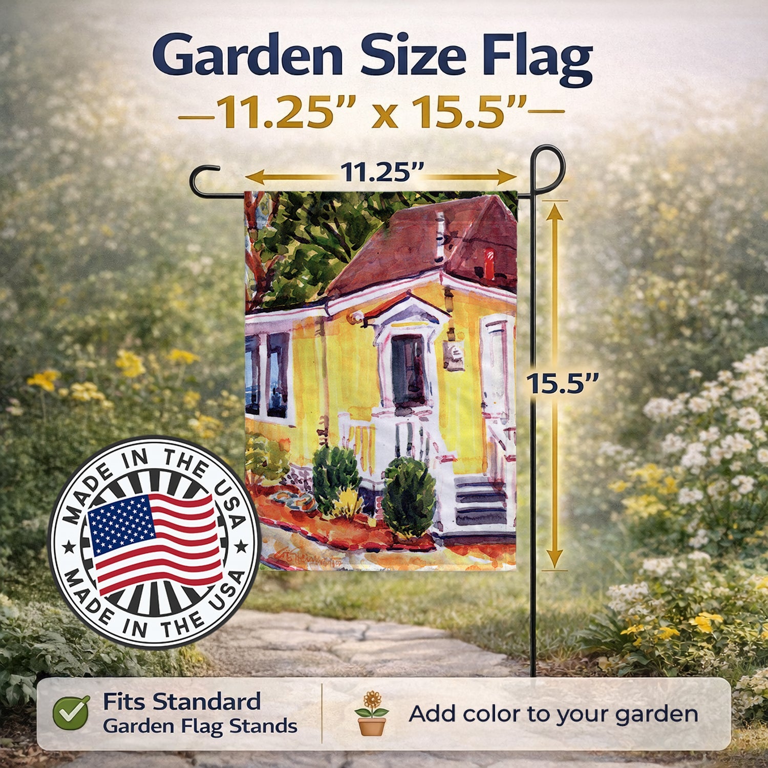 Yellow Cottage at the Beach Garden Flag Mailbox Decorative Yard Banner Outside Patio Artwork for Flower Beds, Garden Size, Multicolor