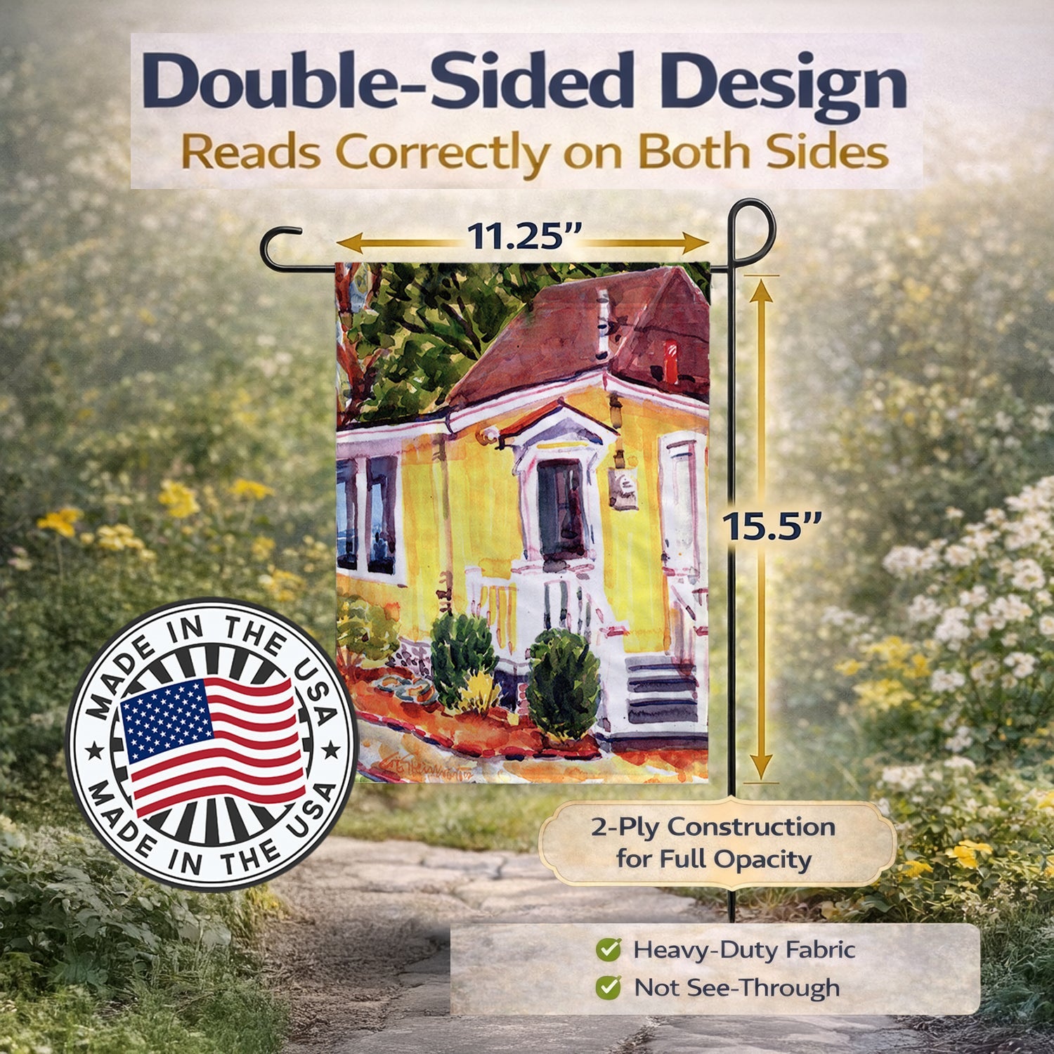 Yellow Cottage at the Beach Garden Flag Mailbox Decorative Yard Banner Outside Patio Artwork for Flower Beds, Garden Size, Multicolor