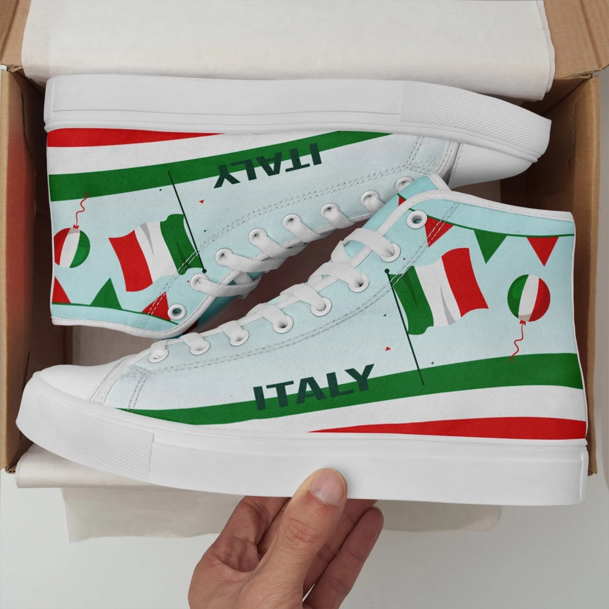 Personalized Italian Heritage High Tops Sneakers, Custom  Stylish & Breathable Patriotic Shoes, Canvas Streetwear
