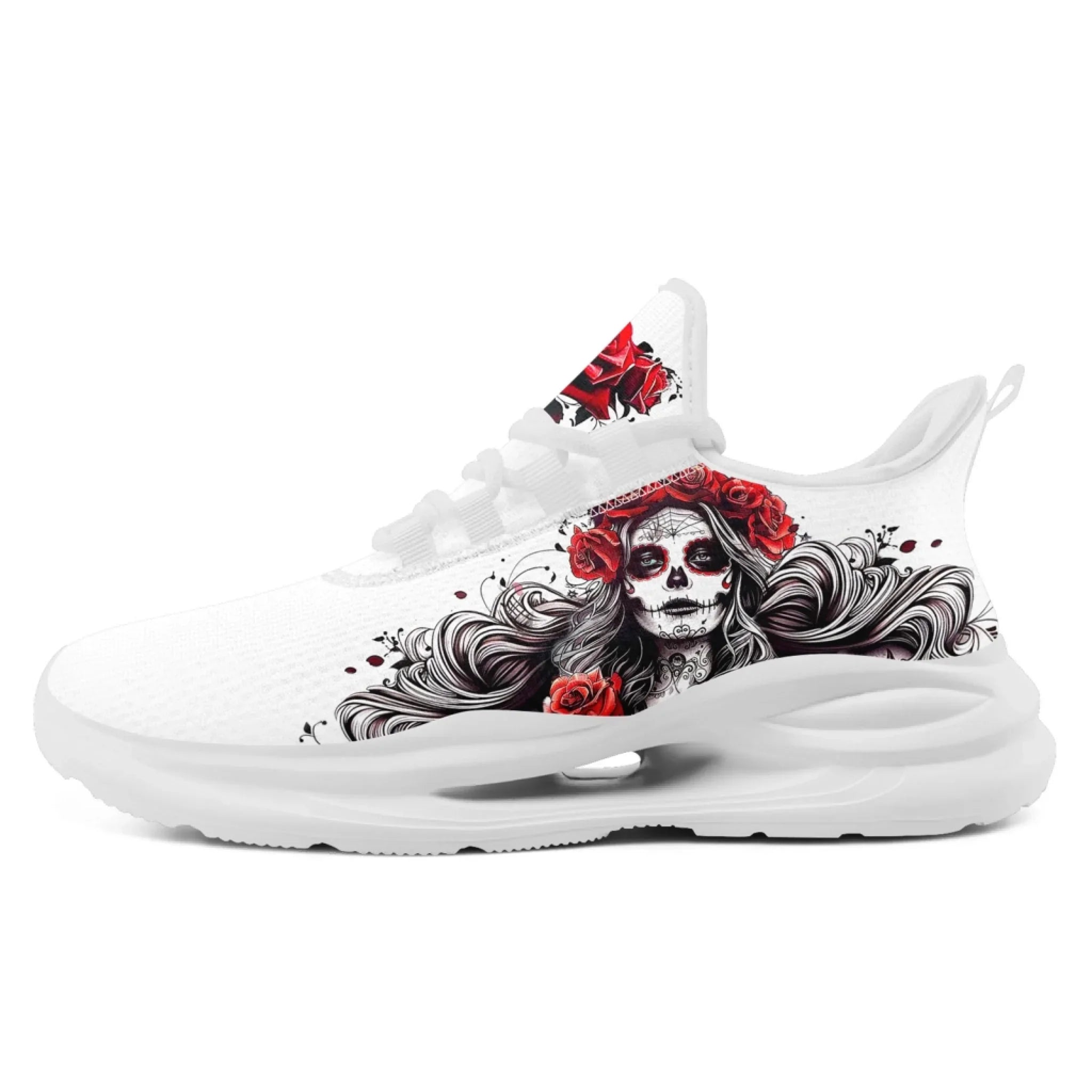 Personalized Flag with Skull Print Sneakers, Custom Breathable and Comfortable Lace Up Shoes