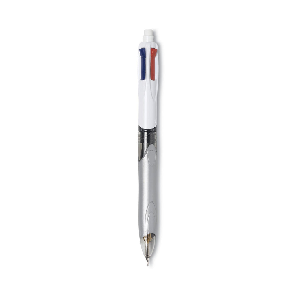 BIC 4-Color 3 + 1 Multi-Color Ballpoint Pen/Pencil, Retractable, 1 mm Pen/0.7 mm Pencil, Black/Blue/Red Ink, Gray/White Barrel