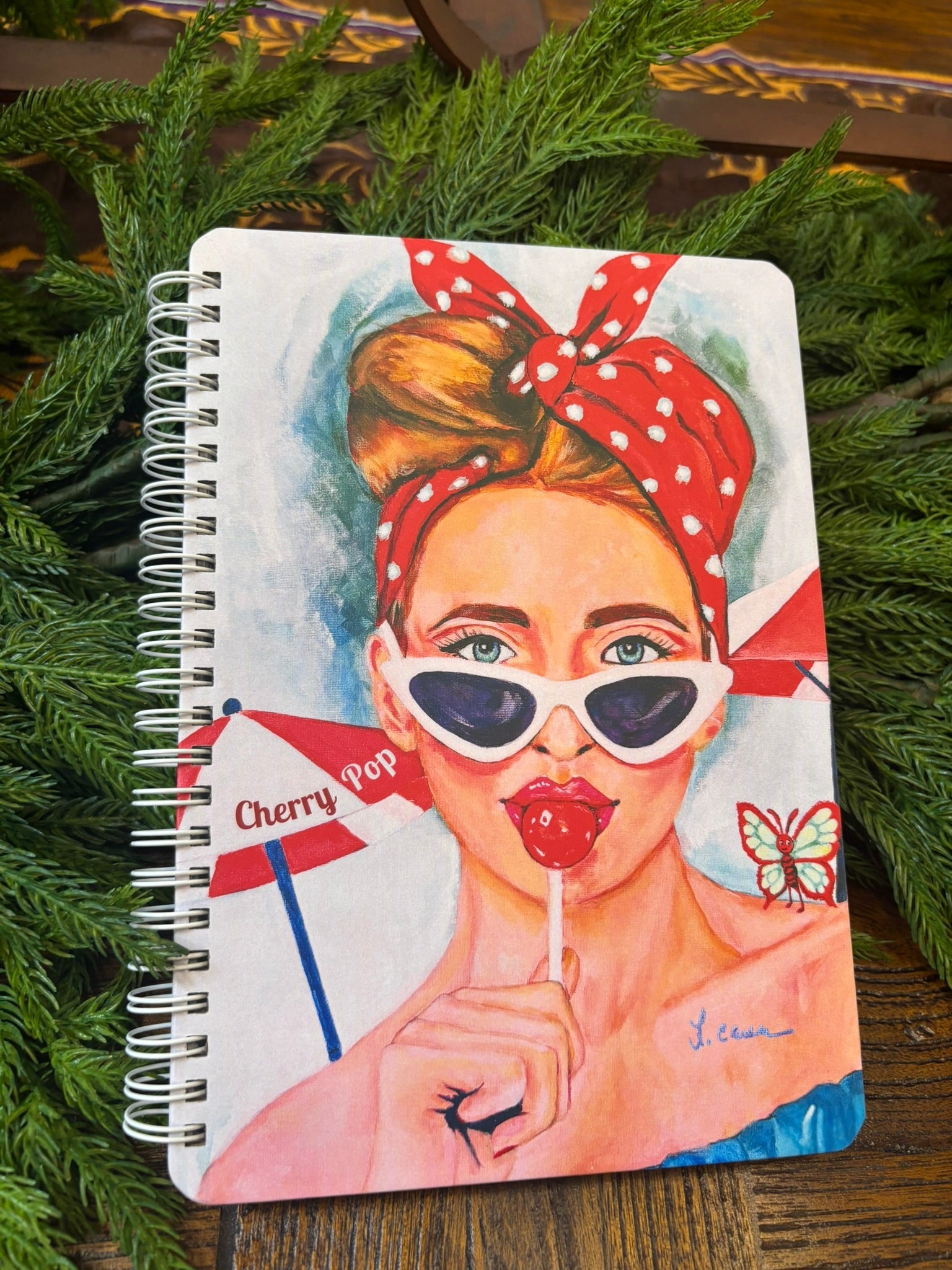 Cherry Pop Lined Hardcover Journal for Women -  Retro Style Colorful Notebook