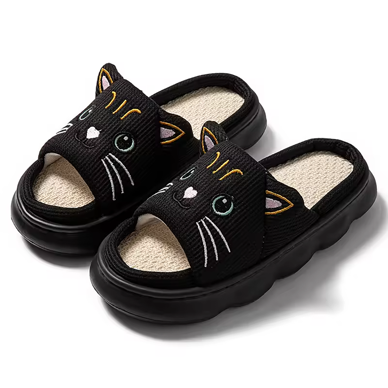 Black Cat Cozy Slide Slippers – Cute Kawaii Indoor Comfort Sandals