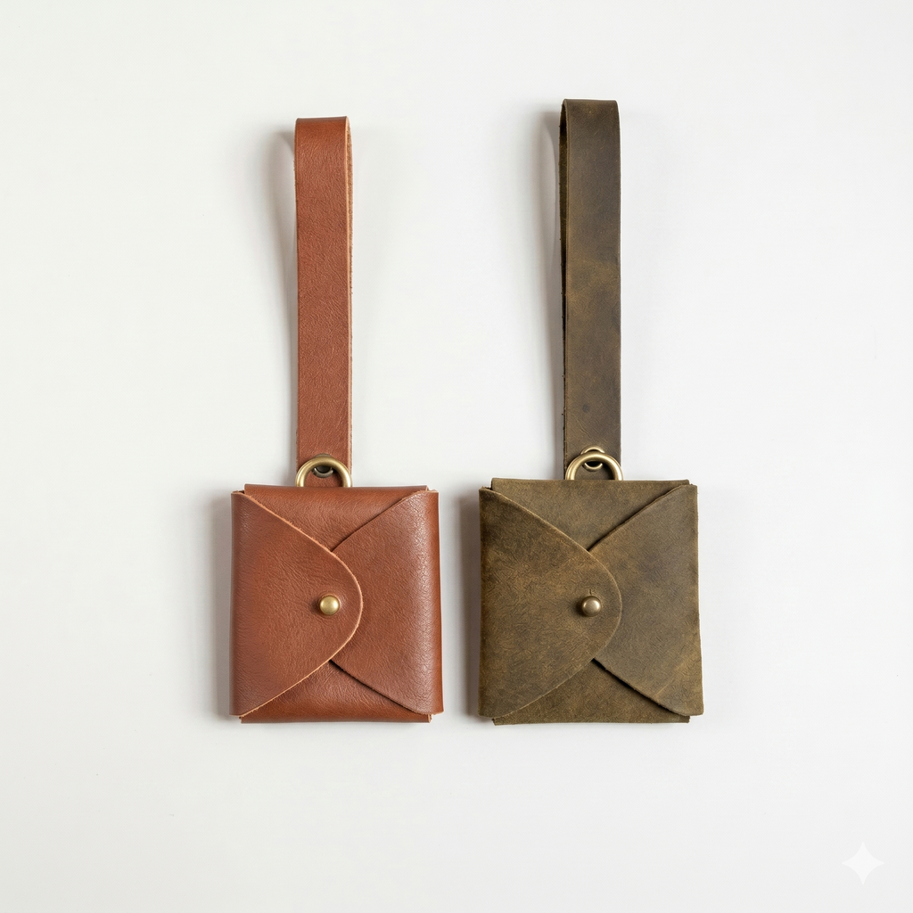 Leather AirPod Pouch | Wrist Strap & Brass Keyring, Suede or Tooled