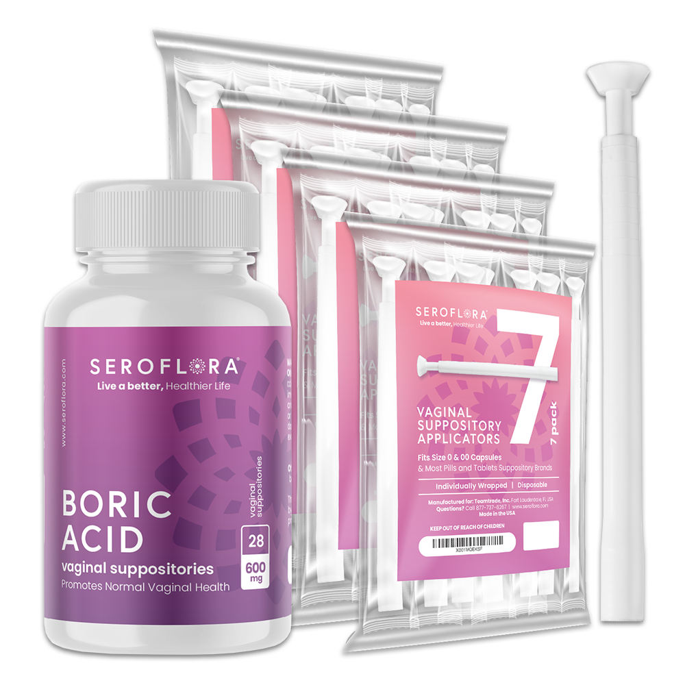 Seroflora Boric Acid Vaginal Suppositories 600mg (30 Count) -28 Applicators