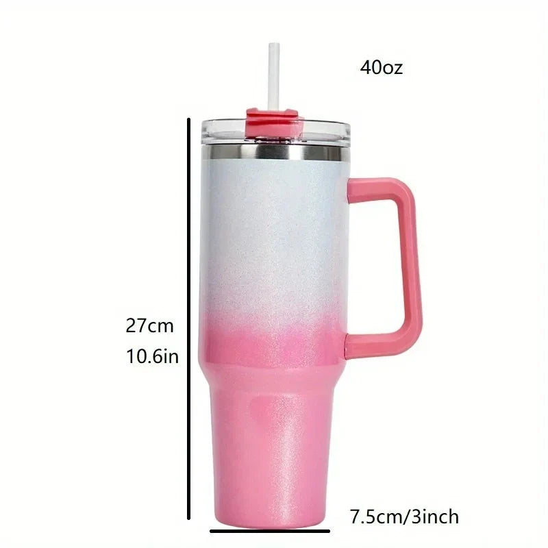 1pcs smooth flat glass with lid and straw, 30-ounce /40-ounce stainless steel kettle with handle, portable water cup.