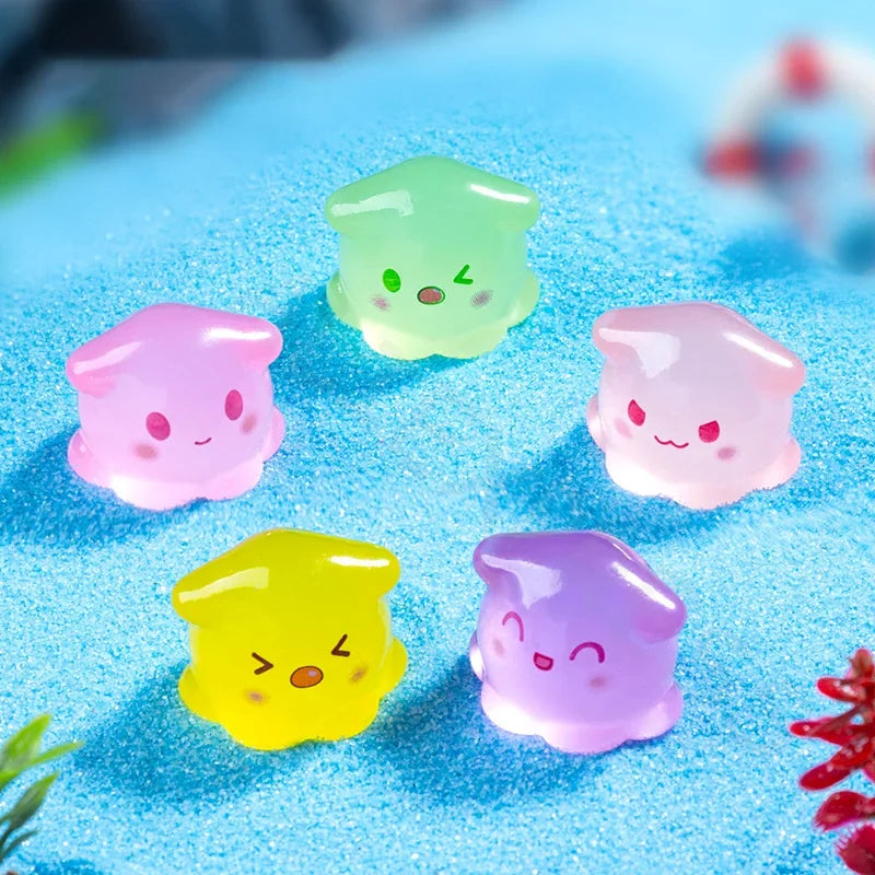 6-20Pcs Miniatures Figurines Lovely Cartoon Luminous Octopus Landscape Ornaments Home Decorations Room Decor Accessories Gifts