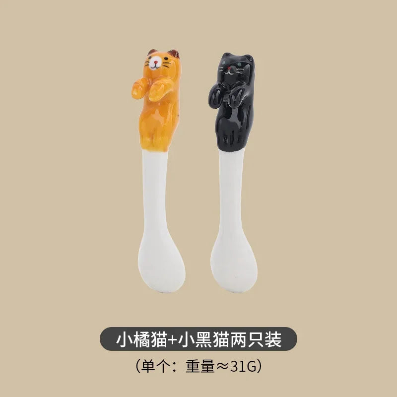 Ins Ceramic Coffee Mug Hanging Ear Mixing Scoop Ice Cream Dessert Scoop Hand-painted Three-dimensional Cat Hanging Scoop