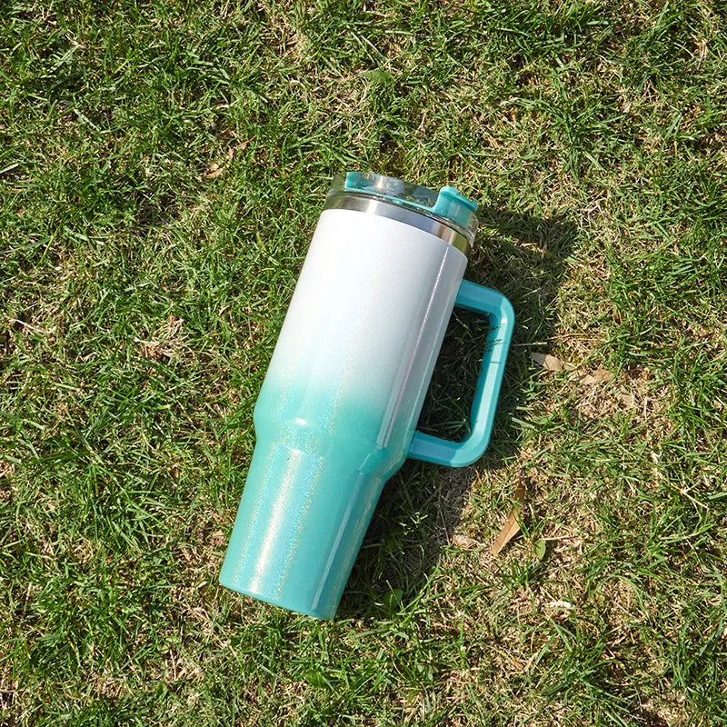 1pcs smooth flat glass with lid and straw, 30-ounce /40-ounce stainless steel kettle with handle, portable water cup.