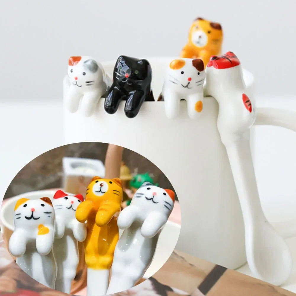 Ins Ceramic Coffee Mug Hanging Ear Mixing Scoop Ice Cream Dessert Scoop Hand-painted Three-dimensional Cat Hanging Scoop