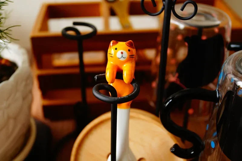 Ins Ceramic Coffee Mug Hanging Ear Mixing Scoop Ice Cream Dessert Scoop Hand-painted Three-dimensional Cat Hanging Scoop