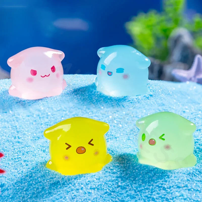 6-20Pcs Miniatures Figurines Lovely Cartoon Luminous Octopus Landscape Ornaments Home Decorations Room Decor Accessories Gifts