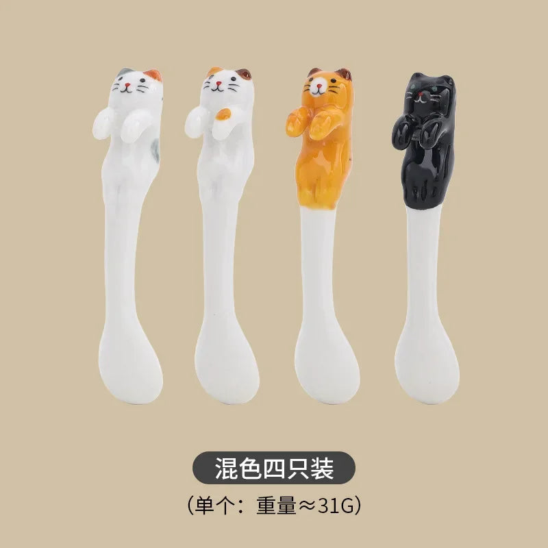 Ins Ceramic Coffee Mug Hanging Ear Mixing Scoop Ice Cream Dessert Scoop Hand-painted Three-dimensional Cat Hanging Scoop