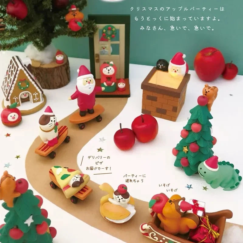 Zakka Figures Christma Janpese Creative Exquisite Matte Christmas Resin Small Decoration Swan Puff Ukulele Sled Sofa Reindeer