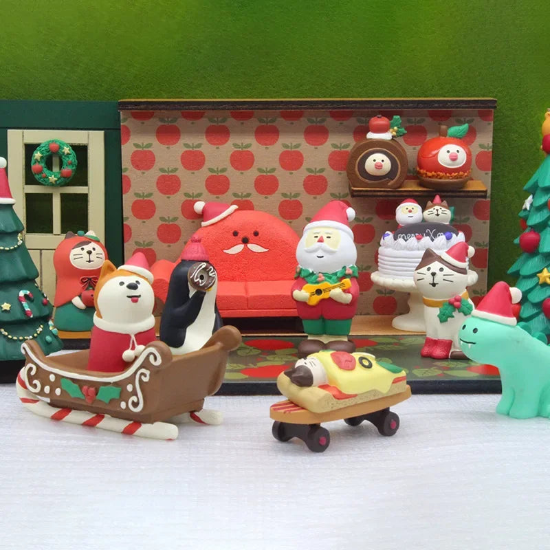 Zakka Figures Christma Janpese Creative Exquisite Matte Christmas Resin Small Decoration Swan Puff Ukulele Sled Sofa Reindeer