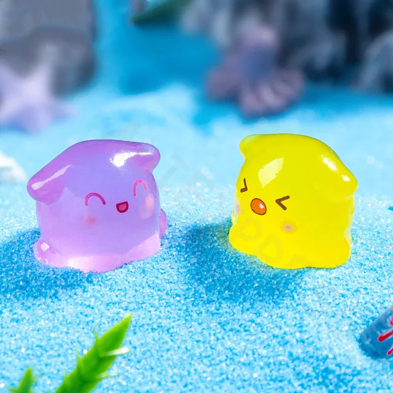 6-20Pcs Miniatures Figurines Lovely Cartoon Luminous Octopus Landscape Ornaments Home Decorations Room Decor Accessories Gifts