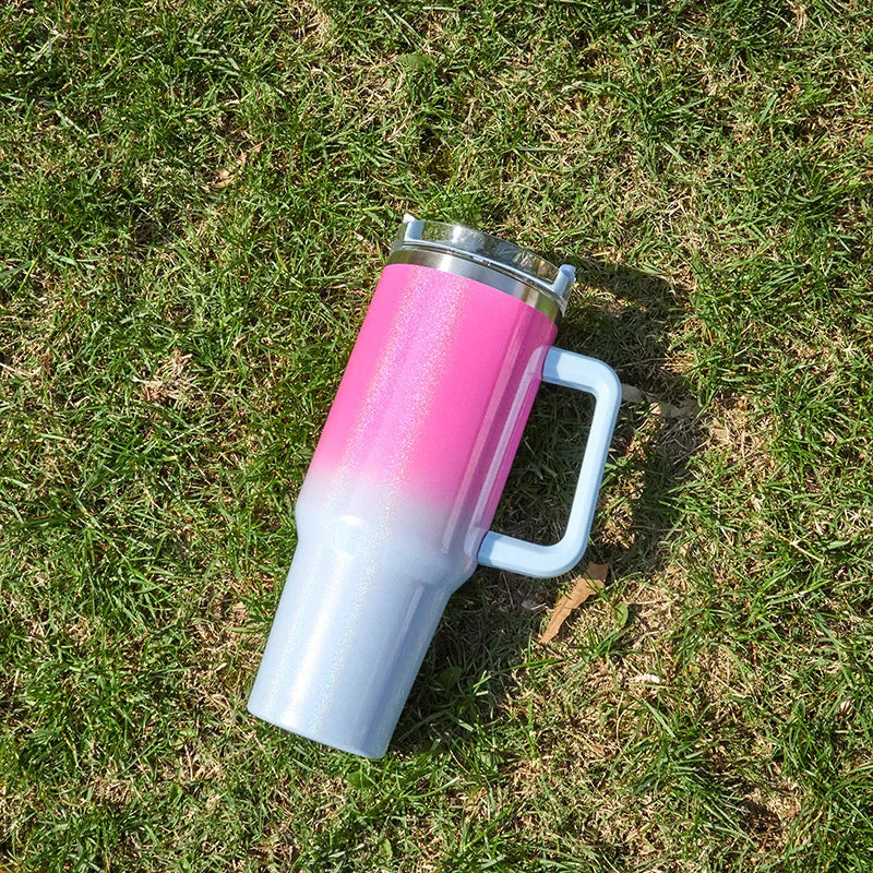 1pcs smooth flat glass with lid and straw, 30-ounce /40-ounce stainless steel kettle with handle, portable water cup.