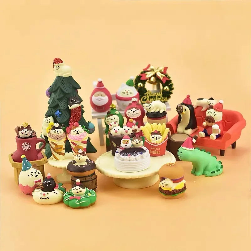Zakka Figures Christma Janpese Creative Exquisite Matte Christmas Resin Small Decoration Swan Puff Ukulele Sled Sofa Reindeer
