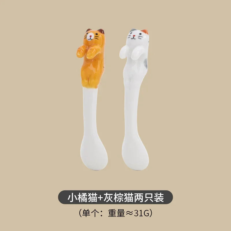 Ins Ceramic Coffee Mug Hanging Ear Mixing Scoop Ice Cream Dessert Scoop Hand-painted Three-dimensional Cat Hanging Scoop