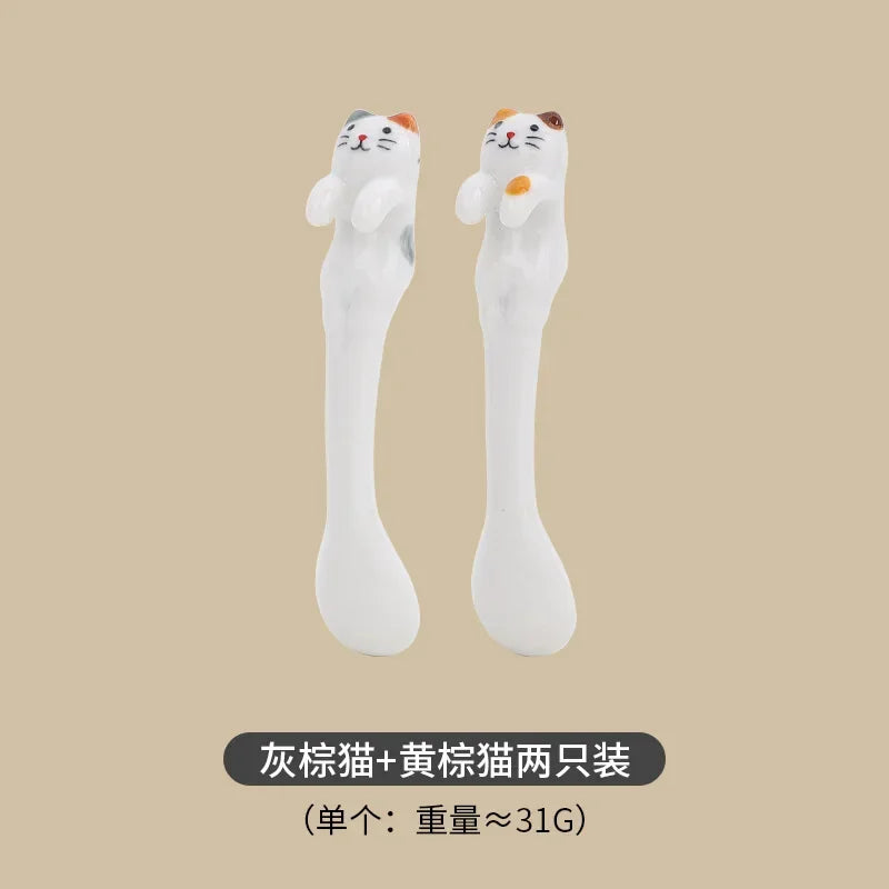 Ins Ceramic Coffee Mug Hanging Ear Mixing Scoop Ice Cream Dessert Scoop Hand-painted Three-dimensional Cat Hanging Scoop