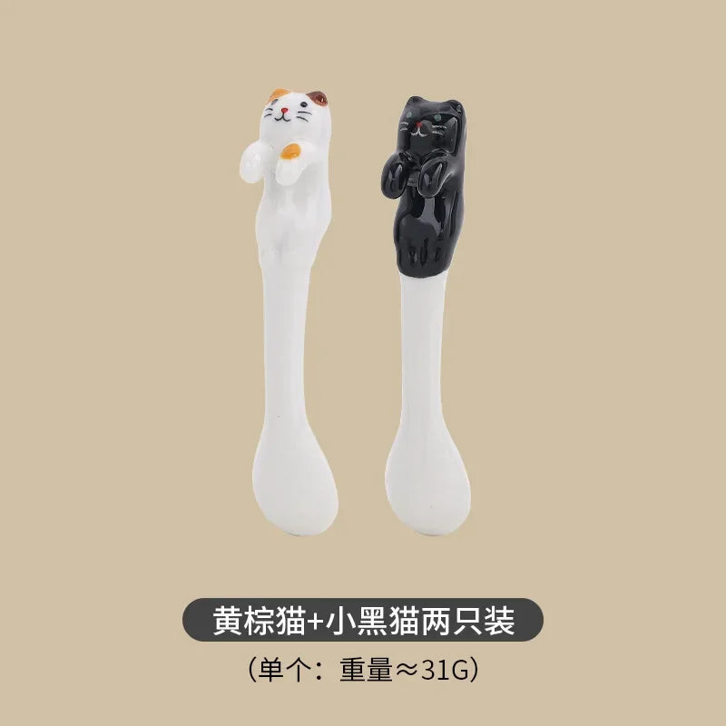 Ins Ceramic Coffee Mug Hanging Ear Mixing Scoop Ice Cream Dessert Scoop Hand-painted Three-dimensional Cat Hanging Scoop