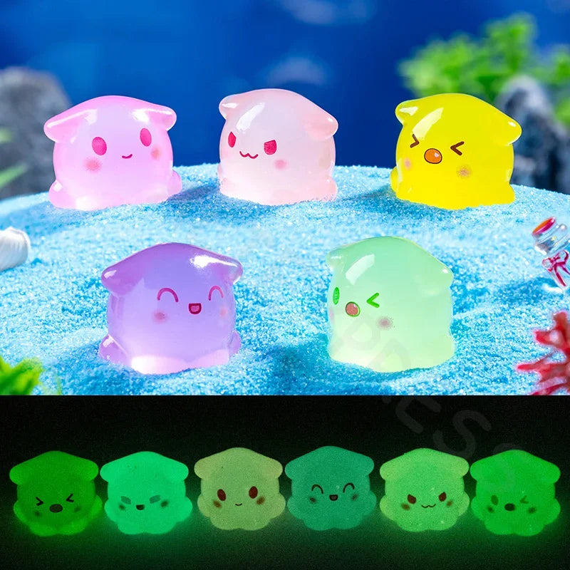 6-20Pcs Miniatures Figurines Lovely Cartoon Luminous Octopus Landscape Ornaments Home Decorations Room Decor Accessories Gifts