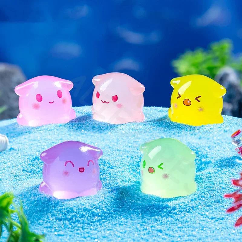 6-20Pcs Miniatures Figurines Lovely Cartoon Luminous Octopus Landscape Ornaments Home Decorations Room Decor Accessories Gifts