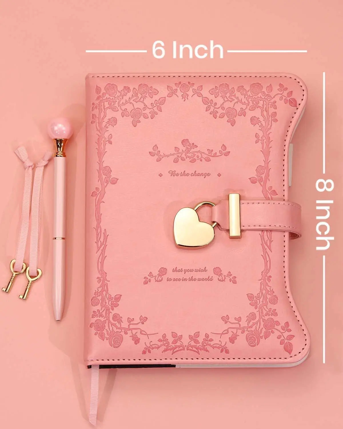 Lockable Diary with Golden Edges, 360 Pages Journal for Girls, B6 Notebook with Pen and Bookmark in Pink