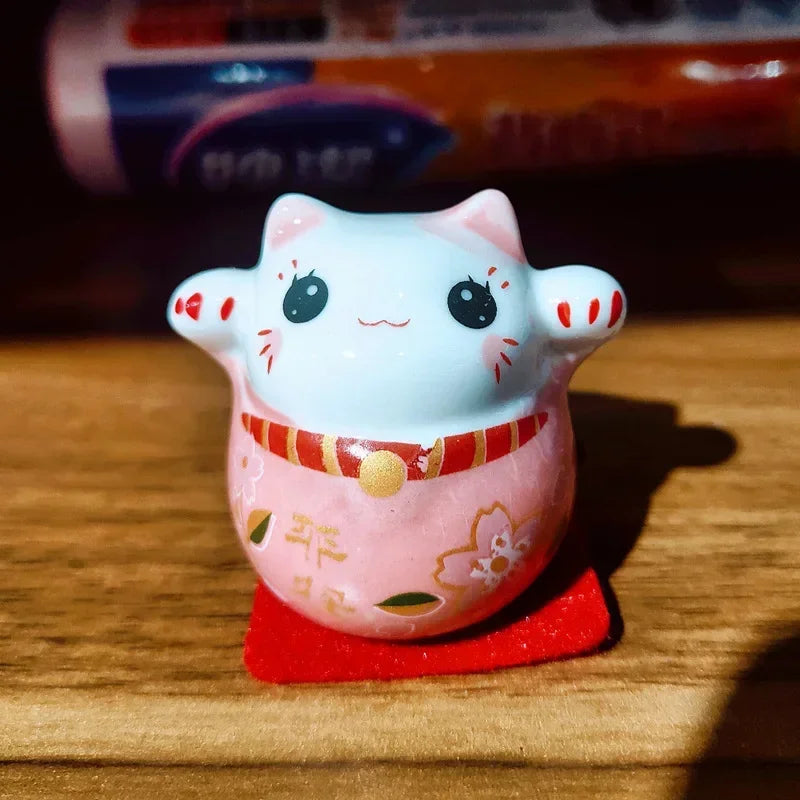 Japanese Ceramic Daruma Crafts Cartoon Lucky Cat Fortune Ornament Landscape Home Decor Accessories Gifts Living Room Decoration