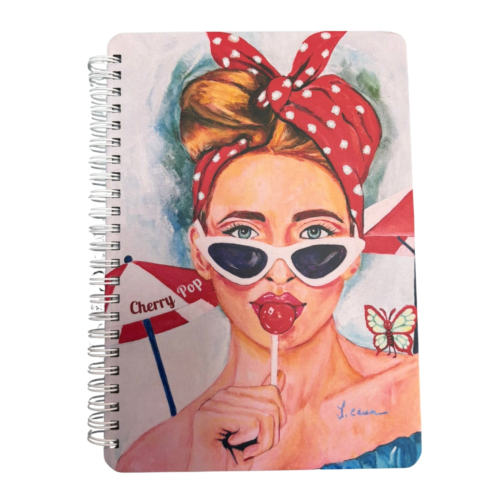 Cherry Pop Lined Hardcover Journal for Women -  Retro Style Colorful Notebook