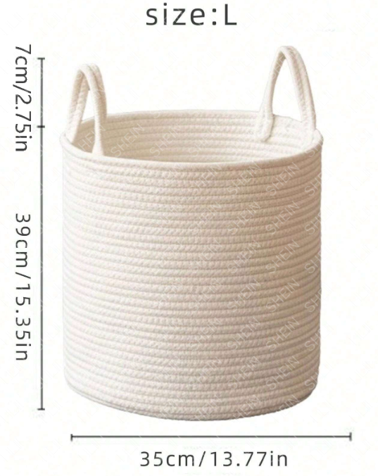 Woven Storage Basket-White Small-with Handle-1 Pack